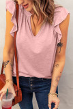 Pink Casual Solid V Neck Tee