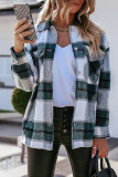 Green Plaid Print Buttoned Shirt Coat with Pocket