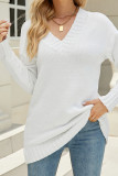 V Neck Plain Texture Knit Sweaters