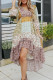 Floral Print Layered Ruffled Asymmetric High Waist Long Dress