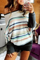 Multicolor Striped Color Block Loose Fit Long Sleeve Top