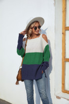 Color Block Strappy Cold Shoulder Pullover Sweaters