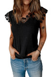 Black Lace Crochet Ribbed V Neck Tank Top