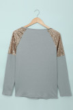 Sequin Shoulder Long Sleeve Top
