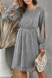 Gray Sequin Split Sleeve Midi Dress