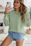 Green Crochet Lace Pointelle Knit Sweater