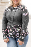 Gray Plus Size Leopard Waffle Knit Hoodie