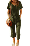 Green V Neck Short Sleeve Jumpsuit