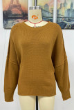 Plain Hem Side Split Knit Pullover Sweater