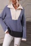 Half Zipper Color Block Pullover Sweaters