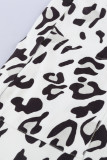 White Leopard Print Open Front Pocketed Cardigan