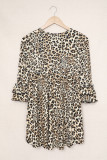 Girls Hi-lo Crochet Trim Ruffled Sleeve Leopard Dress