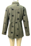 Stars Print Raw Hem Ripped Denim Jacket with Pockets Shacket UNISHE Wholesale