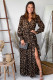 Sexy V Neck Cuffed Sleeve Leopard Maxi Dress