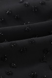Black Smocked Waist Swiss Dot Casual Shorts