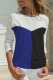 Blue Color Block Splicing O-Neck Blouse