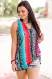 Multicolor Plus Size Serape Leopard Keyhole Tank Top