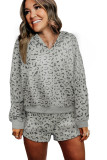Leopard Two-piece Long Sleeve Hooded Top and Shorts Lounge Set