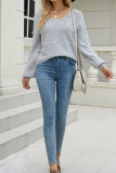 Plain U Neck Cute Cord Ball Sew In Knit Sweaters