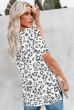 White V Neck Front Pocket Leopard Tee