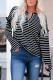 Black Striped Print Ruffled Buttoned Long Sleeve Top