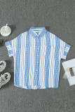 V Neck Stripes Roll up Sleeve Button Down Shirt