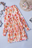 Multicolor Floral V Neck Long Sleeve Tie Waist Mini Dress