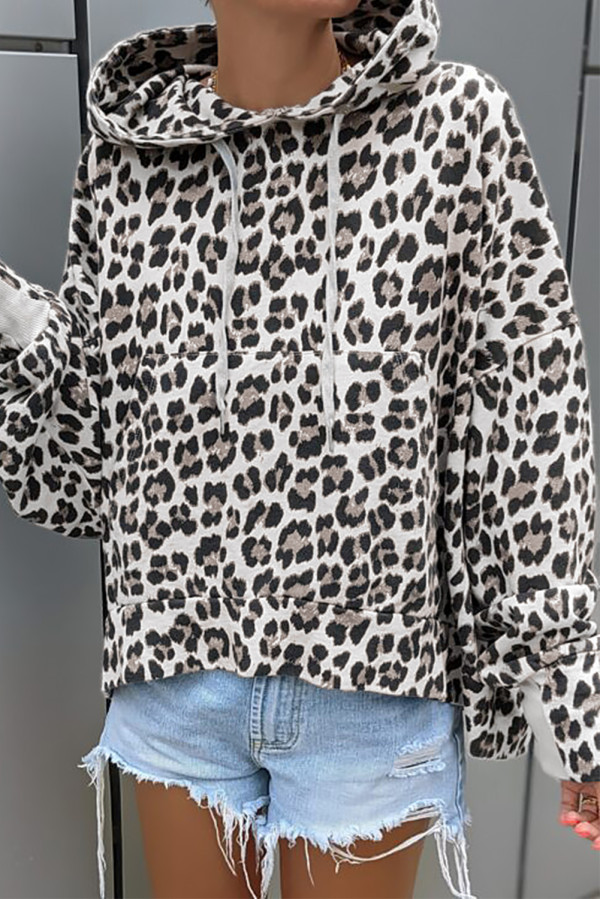 Leopard Print Boxy Hoodie with Kangaroo Pocket