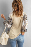 Apricot Leopard Print Bubble Sleeve Top