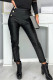 Black Metal Buttons PU Leather Pants with Pockets