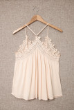Apricot Lace Splicing Ruffled V Neck Cami Top