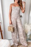 Khaki Leopard Strappy Back Halter Wide Leg Jumpsuit