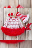 Baby Christmas Ruffles Romper with Bow Socks and Shoes 4pcs Set