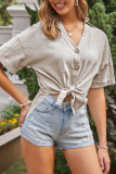 Button Down V Neck Cotton Blend Tops Unishe Wholesale