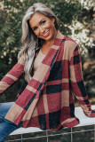 Draped Open Front Plaid Cardigan