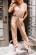 Brown Cheetah Print V Neck Cap Sleeve Jogger Jumpsuit