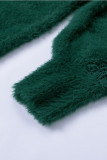 Green Lace Splicing V Neck Pullover Sweater