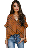 Dotted Print V Neck Drape Front Blouse