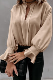 Apricot V Neck Long Puff Sleeve Shirt