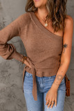 Brown Tie Knot One Shoulder Knitted Sweater