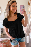 Black Lace Pom Pom Splicing Square Neck Blouse
