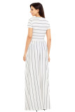 Grey Striped Ivory Short Sleeve Maxi Dress