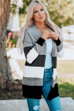 Gray Open Front Colorblock Cardigan with Pockets
