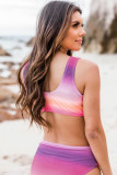 Purple Gradient Color Knotted V Neck Bikini Swimsuit