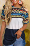 Western Geometric Color Block Cut-out Short Sleeve T Shirt