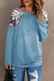 Sky Blue Long Sleeve Top With Leopard Snakeskin Print