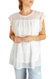 White Polka Dot Babydoll Style Flutter Sleeve Top