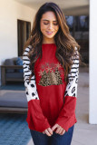Striped Leopard Christmas Tree Print Tunic Top