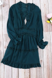 Sky Blue V Neck Ruffle Detailing Open Back Dress
