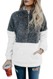 Charcoal White Zip Neck Oversize Fluffy Fleece Pullover